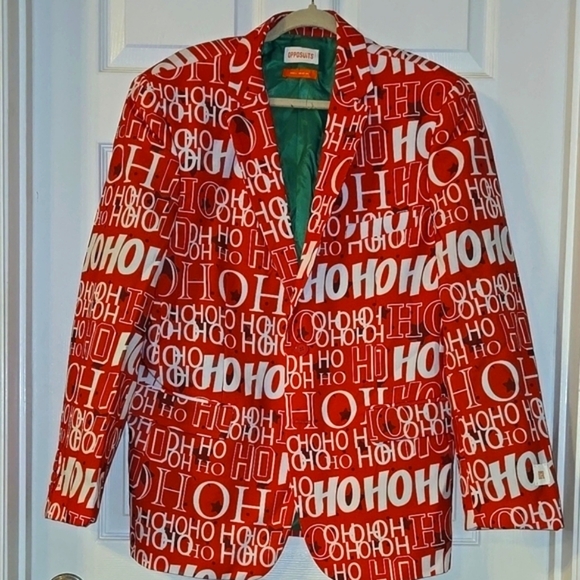 New Opposuits Christmas Red 'Ho Ho Ho' Blazer Size Large - Picture 1 of 4